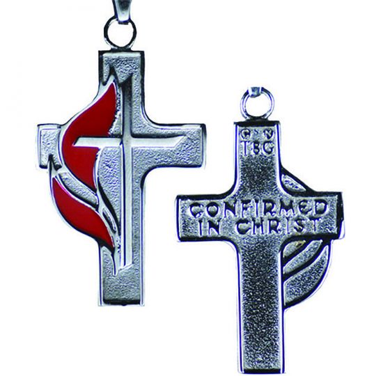 UMC Cross and Flame Pendant with Chain - Gold | Cokesbury